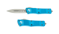 Microtech Combat Troodon AUTO OTF Knife Satin Double Edge Dagger Blade Turquoise Aluminum Handles